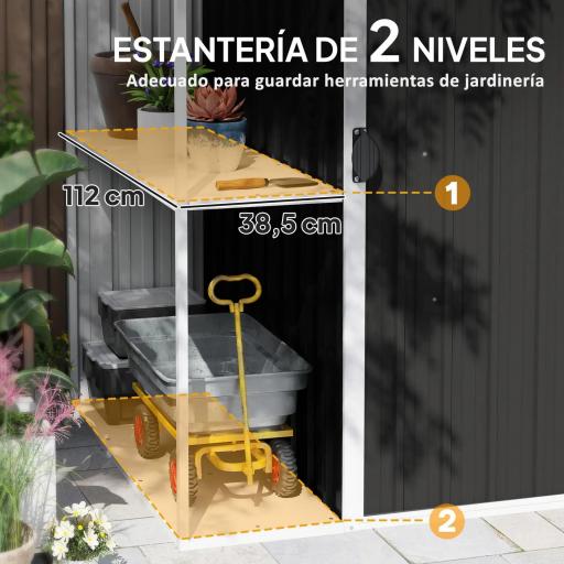 Cobertizo de Jardín con 2 Estantes Puerta con Cerradura y Estructura Resistente en Acero Galvanizado 245x117x161/180 cm [3]