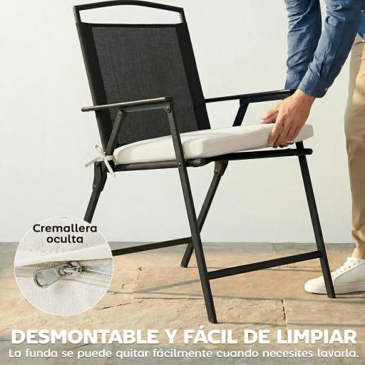 Juego de Cojines para Sillas de Comedor 46x42x7 cm 6 Piezas con Funda Lavable y Lazos, Impermeable y Anti-UV Crema [5]