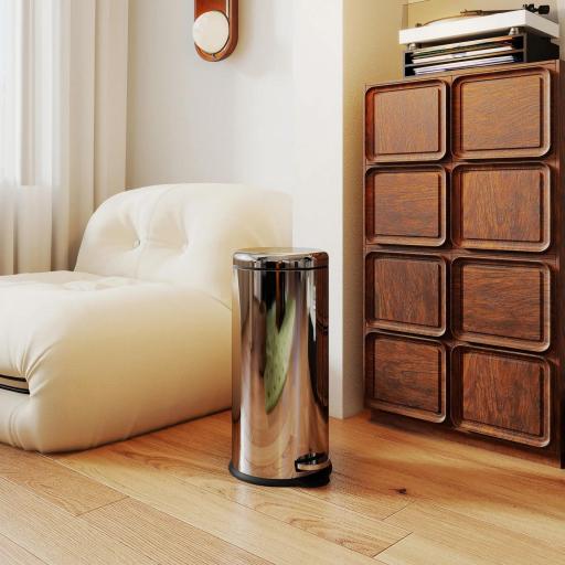 Cubo de Basura con Apertura a Pedal Basurero Automático Cierre Interno Extraíble con Volumen de 30 L Acero Inoxidable Ф29,2x62,9 cm Plateado [2]