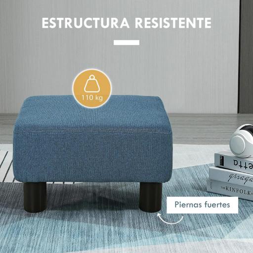Reposapiés Salón de Tela de Lino Taburete Bajo con Asiento Acolchado Marco de Madera Patas Azul Oscuro [2]