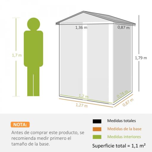 Cobertizo de Jardín Exterior 1,1 m² 136x87x179 cm con Puerta Corredera Techo Inclinado y Guantes Marrón [1]