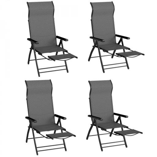 Pack de 2 Sillas Plegables Reclinables de Jardín Exterior con Respaldo Alto Ajustable en 5 Posiciones Reposapiés Gris [9]