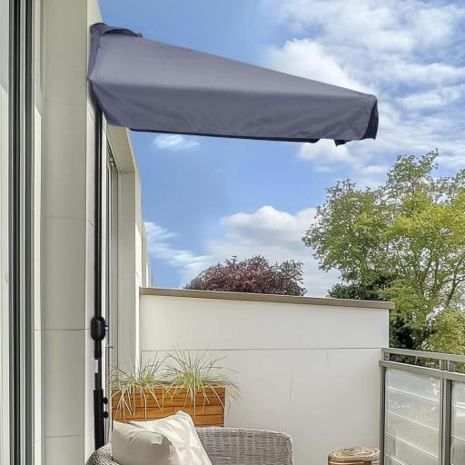 Parasol para Pared 230x130x249 cm Sombrilla Rectangular con Manivela Protección UV Impermeable Gris Oscuro