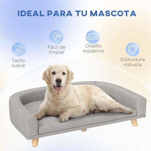 Sofá para Perros Grandes Cama Elevada para Perros con Cojín Lavable y Patas de Madera Carga 30 kg 98x67x25 cm Gris Claro [4]