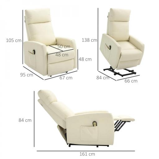 Sillón Levanta Personas Sillón Relax Eléctrico Sillón Elevador Reclinable 145° con Control Remoto 67x95x105 cm Crema [1]