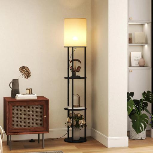 Lámpara de Pie con Estantes con 3 Temperaturas de Color Control Remoto para Salón Dormitorio Oficina Negro
