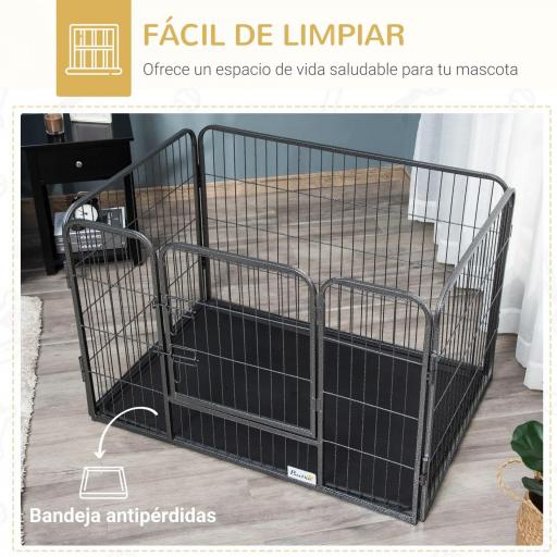 Parque para Mascotas Rectangular Parque de Juegos para Mascotas 4 Paneles de Acero 109x74x71 cm con Puerta de Doble Pestillo y Bandeja Extraíble para Exterior e Interior [3]