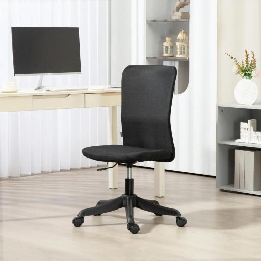 Silla de Oficina con Ruedas Altura Ajustable y Tapizado en Lino Sintético para Oficina o Estudio 53x43x85-93 cm Negro