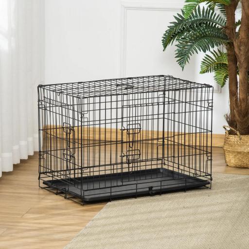 Jaula para Perros Plegable Transportín para Perros con 2 Puertas Bandeja Extraíble y Asa 75x48,5x53 cm Negro [6]