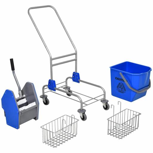 Cubo de Fregona 26 L Cubo Fregado Comercial con Escurridor de Presión Hacia Abajo Ruedas y Cestas de Almacenamiento 73x45x95 cm Azul [7]