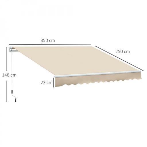 Toldo para Balcón 350x250 cm con Manivela de Metal Impermeable y Anti-UV para Jardín Terraza Ventanas Crema [1]