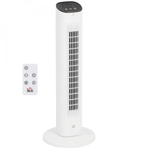 Ventilador de Torre 50W con Control Remoto 3 Velocidades Temporizador 15h Oscilación Pantalla LED 30x30x78 cm Blanco [8]