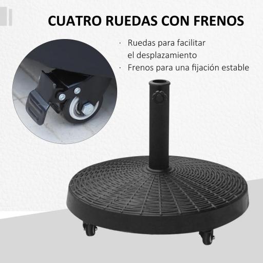 Base para Sombrilla con Ruedas de Resina y Metal Compatible con Postes Ø38 mm y Ø48 mm Ø52x41 cm Negro [3]