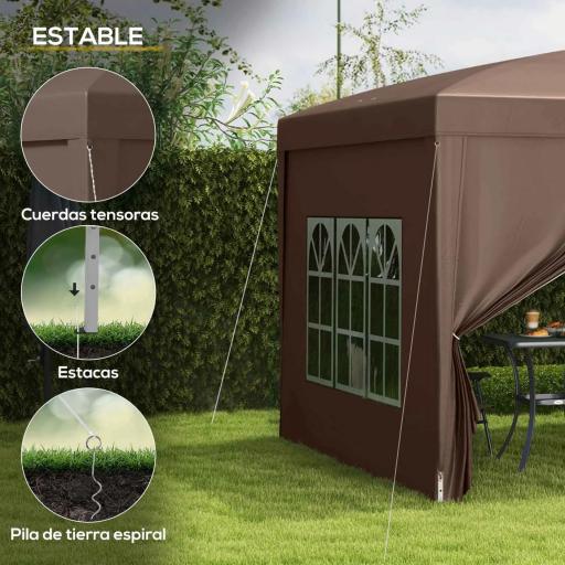 Carpa Plegable Pop-up 3x3 m con 4 Paredes Laterales Anti-UV y Bolsa de Transporte Café [5]