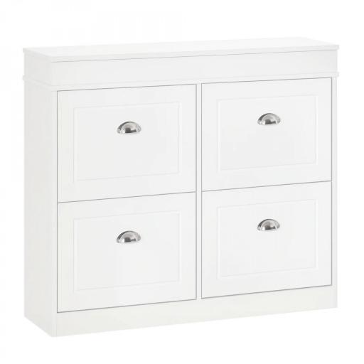 Mueble Zapatero de 4 Puertas Zapatero Estrecho con Estantes Ajustables y Extraíbles Capacidad de 16 Pares para Pasillo Entrada Recibidor 98x24x83 cm Blanco [9]