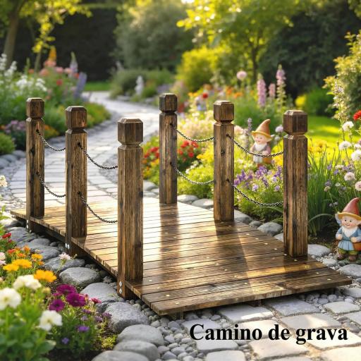 Puente de Jardín de Madera 1,51 m Puente Decorativo para Estanques Rústico con Barandillas de Seguridad Carbonizado [6]