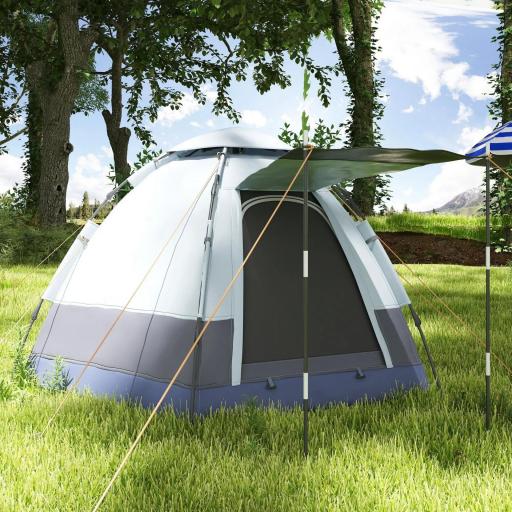 Tienda de Camping para 2-3 Personas con 2 Puertas Impermeable Anti-UV Palanca Automática 260x260x150 cm Negro y Gris [7]