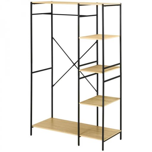 Perchero de Ropa Perchero de Madera con 4 Estantes de Almacenaje y Barra para Colgar Carga 30 kg para Dormitorio Salón Entrada 100x46x170,5 cm Natural [7]