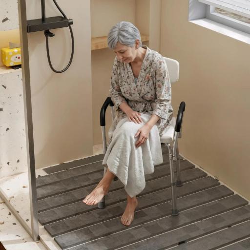 Silla de Ducha para Personas Mayores con Respaldo Altura Regulable Antideslizante y Apoyabrazos Carga 136 kg [6]
