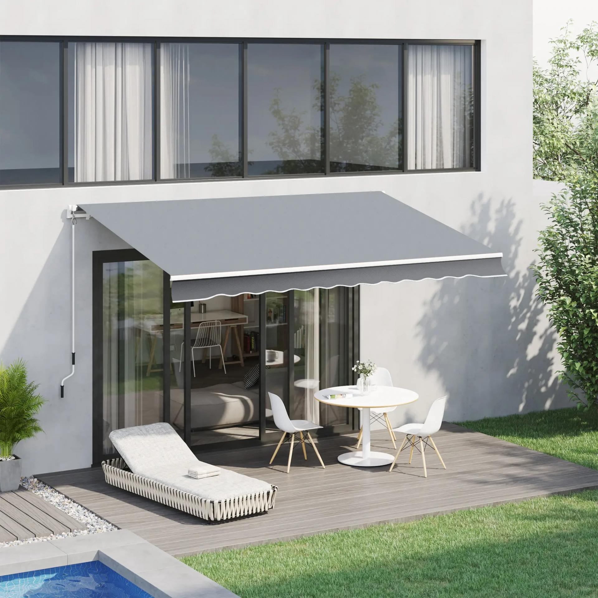 Toldo para Patio Balcón Terraza y Jardín de 400x250cm con brazo articulado de Aluminio y tela de Poliéster de 280g/m² Color Gris