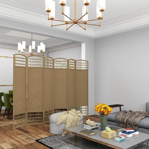 Biombo Separador de Ambientes de 6 Paneles Plegable de Cuerda de Papel 160x170cm Decoración para Dormitorio Natural