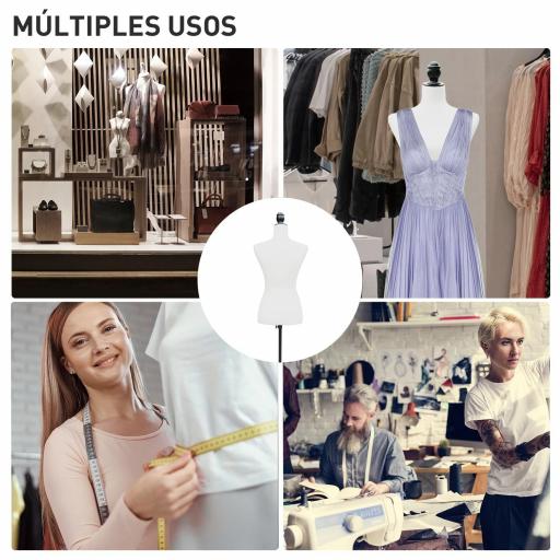 Maniquí de Costura Femenino Maniquí de Costura Ajustable a 130-168 cm con Trípode de Madera para Fotografía de Moda Exposición de Prendas Blanco [4]