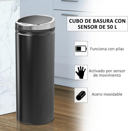 Cubo de Basura Automático 50L con Tapa Cierre Suave y Silencioso Cuerpo de Acero Inoxidable Negro [4]
