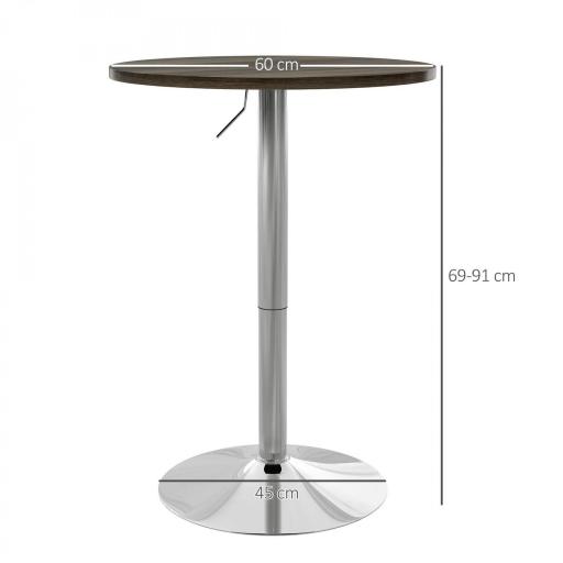 Mesa Alta Cocina Mesa Alta Bar Redonda para 2 Personas Altura Ajustable Tablero Giratorio 360° 60x60x91 cm Nogal [1]