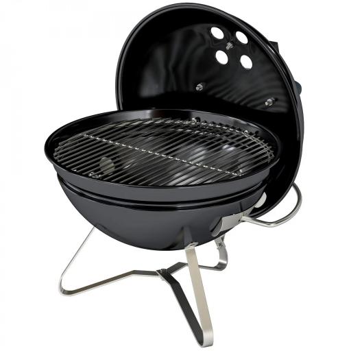 Barbacoa de Carbón Portátil Barbacoa de Carbón Redonda Tapa con Soporte Rejilla Ventilación Ajustable Ø41x44 cm Negro [8]