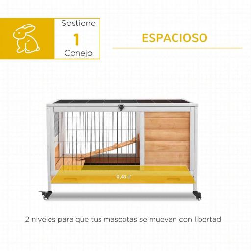 Jaula de Conejos Conejera para Mascotas Pequeñas con Techo Abrible y Bandeja Extraíble 90x53x59 cm Natural [5]