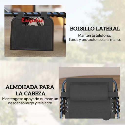 Set de 2 Tumbonas Plegables con Reposacabezas Bolsillo Lateral y Respaldo Reclinable en 5 Posiciones Negro [5]