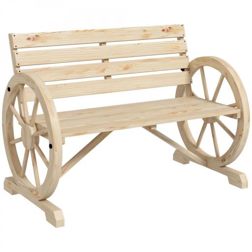 Banco de Jardín de Madera con Reposabrazos en Forma de Rueda para 2 Personas 105,5x56x79 cm Madera Natural [10]