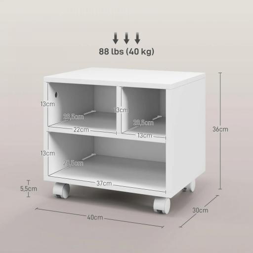 Soporte de Impresora con Ruedas Compartimentos Abiertos para Oficina Estudio 40x30x36 cm Blanco [1]
