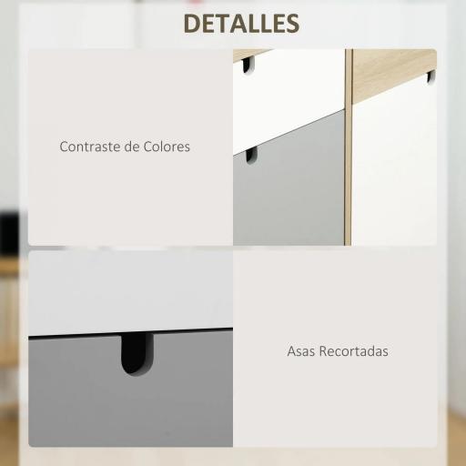 Aparador Auxiliar Mueble de Almacenamiento de Salón con 2 Armarios Cerrados y 2 Cajones Patas Elevadas de Madera de Pino para Cocina Dormitorio Entrada 100x40x79,5 cm Multicolor [3]