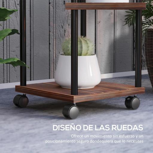 Soporte para Plantas de Madera y Acero de 3 Niveles con 5 Estantes Cuadradas y 4 Ruedas 59x59x110 cm Carbonizado [5]