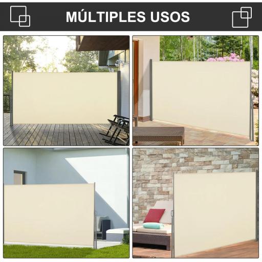 Toldo Lateral Retráctil 300x160cm Pantalla Enrollable Mampara de Privacidad y Protección Solar para Balcón Terraza Crema [4]