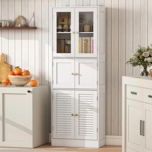 Columna de Baño Estrecha con Puertas de Vidrio Puertas de Lamas Estantes Ajustables 60x30x170 cm Blanco  [2]