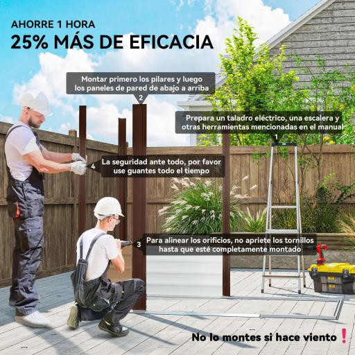 Caseta de Jardín 190x131x188 cm Cobertizo Metálico para Herramientas con 2 Ventilaciones y Puerta para Terraza Roble [2]