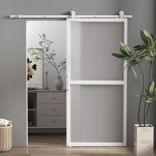 Herrajes para Puertas Correderas 200 cm Kit de Accesorios para Puerta Corredera con 2 Rieles y Guía Blanco [5]