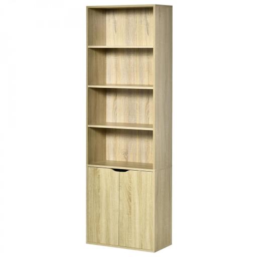 Estantería Librería Armario de Libros con 4 Compartimentos Abiertos y 2 Puertas para Salón Oficina 59x29x180 cm Natural [10]