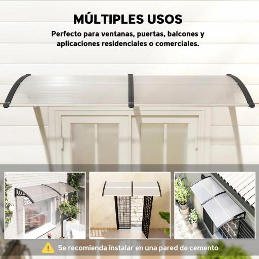 Tejadillo de Protección 195x75 cm Marquesina de Exterior con Paneles de Policarbonato Barras de Aluminio Transparente [5]