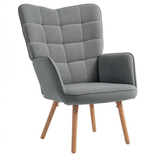 Butaca de Dormitorio con Respaldo Alto Reposabrazos Tela de Lino y Patas de Madera para Sala de Estar 71x76x101 cm Gris [9]
