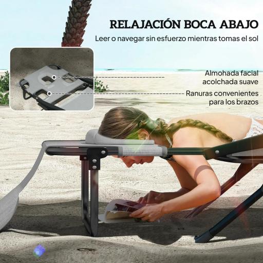 Tumbona Plegable Respaldo Ajustable Orificio de Lectura Reposacabezas y Brazos Carga 120 kg 145x72x89 cm Gris Oscuro [2]