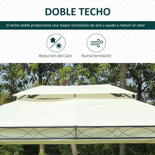 Cenador de Jardín 4x3m Pabellón con Techo Doble Transpirable y 4 Cortinas Laterales Extraíbles Carpa de Acero Anti-UV Gazebo para Fiestas Bodas Eventos al Aire Libre Crema [4]