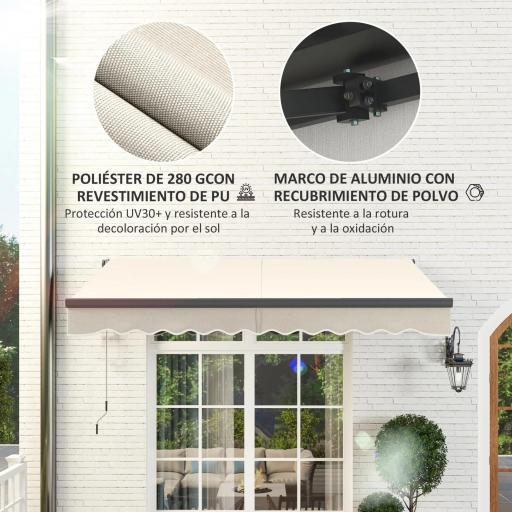 Toldo Eléctrico Retráctil con Manivela Inclinación Ajustable y Protección UV para Jardín Terraza 296x250 cm Crema [2]