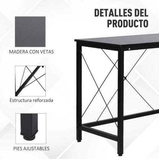 Escritorio Esquinero Moderno con Marco de Acero Carga 70 kg para Oficina Hogar Estudio 150x150x76 cm Negro [4]