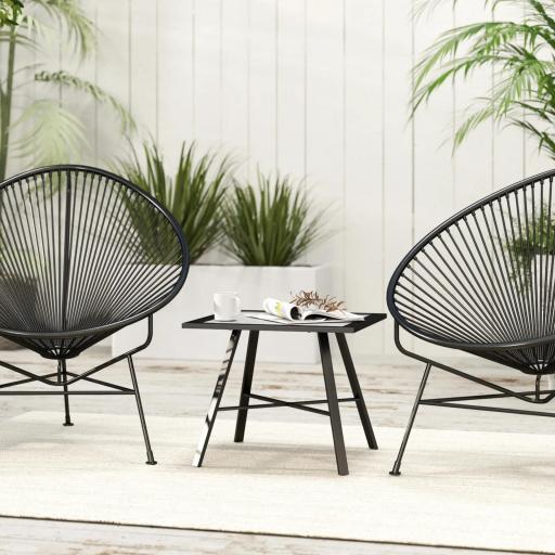 Mesa Auxiliar de Jardín con Encimera de Aspecto Piedra Gris y Estructura Negra 55x55x46 cm Mesita de Exterior Compacta [5]