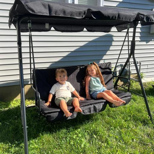 Balancín de Jardín con Techo Ajustable en Ángulo Carga Máx. 200 kg Acero 172x110x153 cm Negro [5]