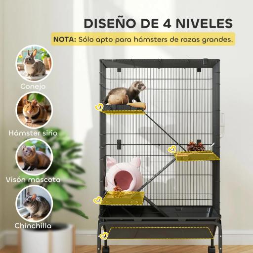 Jaula para Animales Pequeños de 4 Niveles con Ruedas Rampas Cuenco Botella de Agua 69x44x120 cm Negro [5]