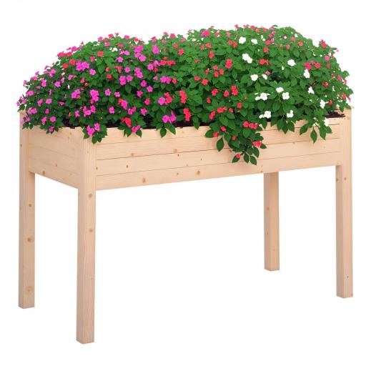 Huerto Urbano Elevado de Madera 122,5x56,5x76 cm con Tela no Tejida para Cultivos Plantas Flores Natural [8]